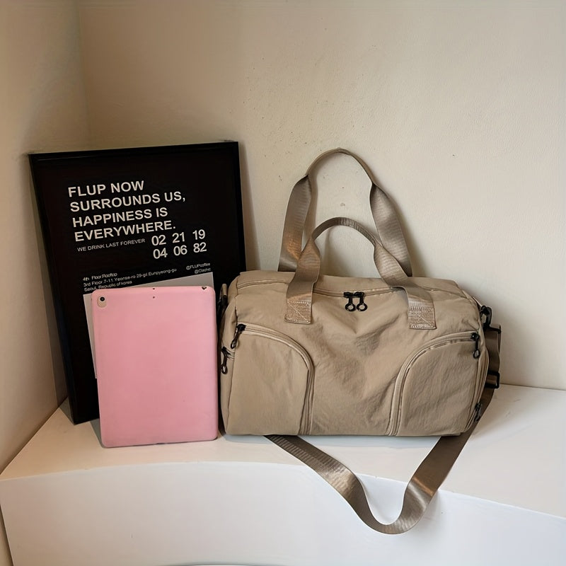 Large Capacity Lightweight Travel Crossbody Bag with Shoe Compartment - Durable Polyester Gym Bag for Men & Women, Multiple Compartments, Fashionable Casual Shoulder Bag in 5 Colors (Bright Pink, Khaki, Green, Blue, Black)