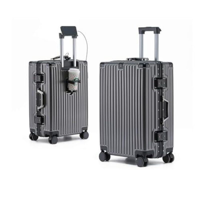 Hand Luggage Zipperless Luggage Aluminum Luggage Packed Luggage with USB Suitcase with Cup Holder with TSA with Aluminum FrameB 24in