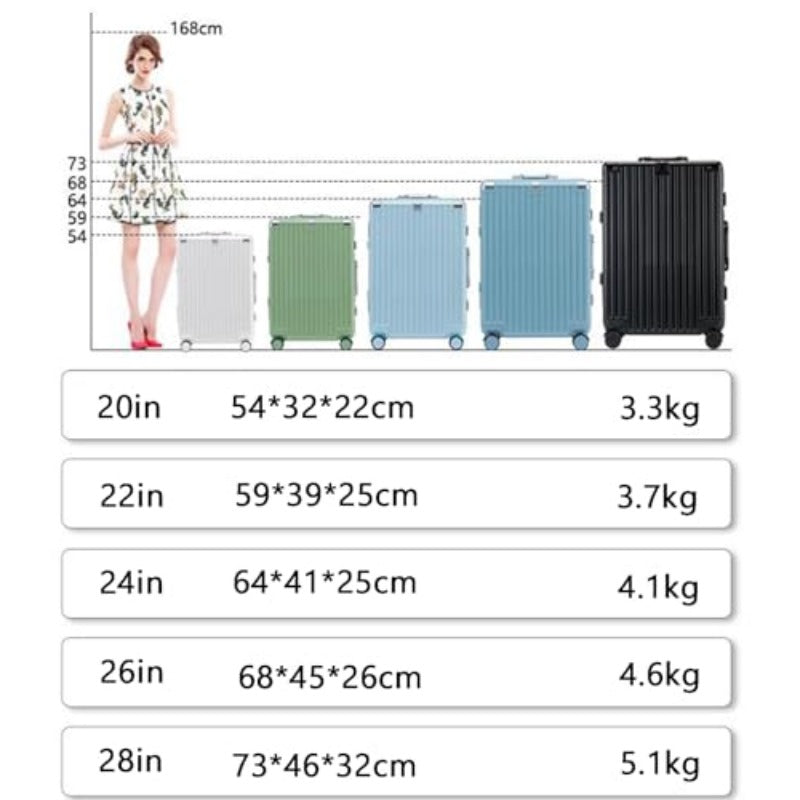 Hand Luggage Zipperless Luggage Aluminum Luggage Packed Luggage with USB Suitcase with Cup Holder with TSA with Aluminum FrameB 24in