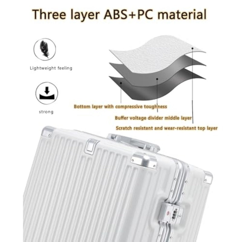 Hand Luggage Zipperless Luggage Aluminum Luggage Packed Luggage with USB Suitcase with Cup Holder with TSA with Aluminum FrameB 24in