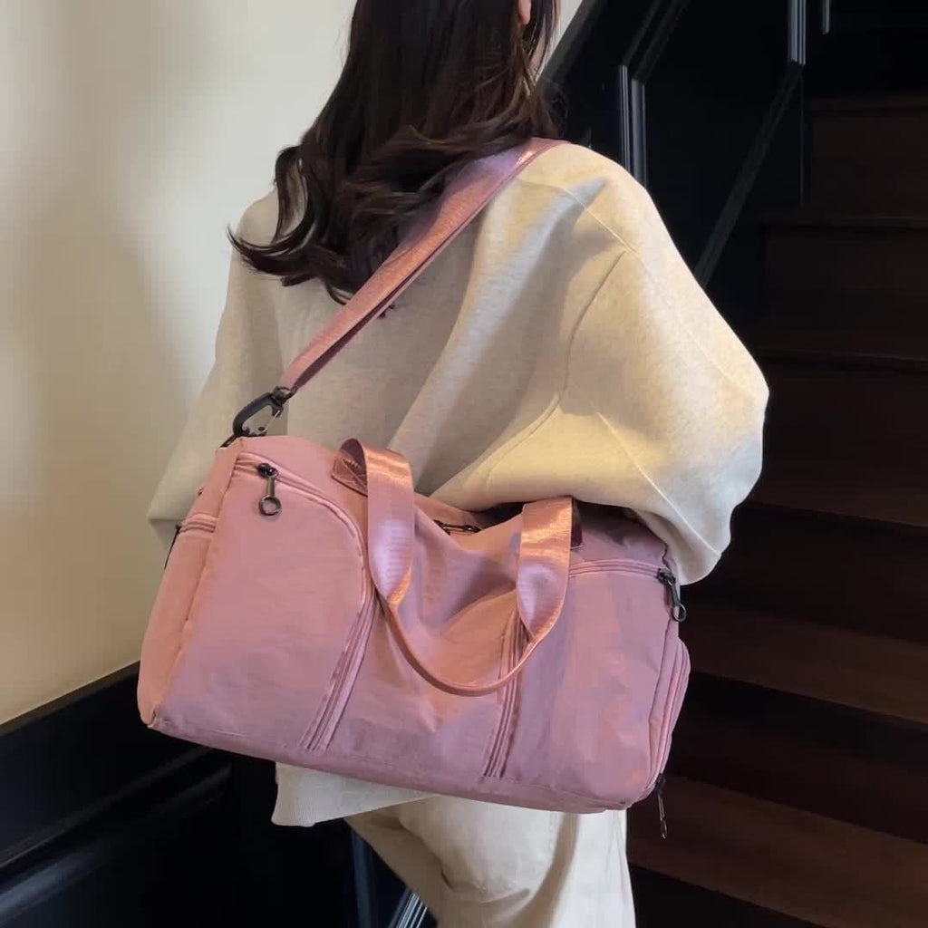 Large Capacity Lightweight Travel Crossbody Bag with Shoe Compartment - Durable Polyester Gym Bag for Men & Women, Multiple Compartments, Fashionable Casual Shoulder Bag in 5 Colors (Bright Pink, Khaki, Green, Blue, Black)